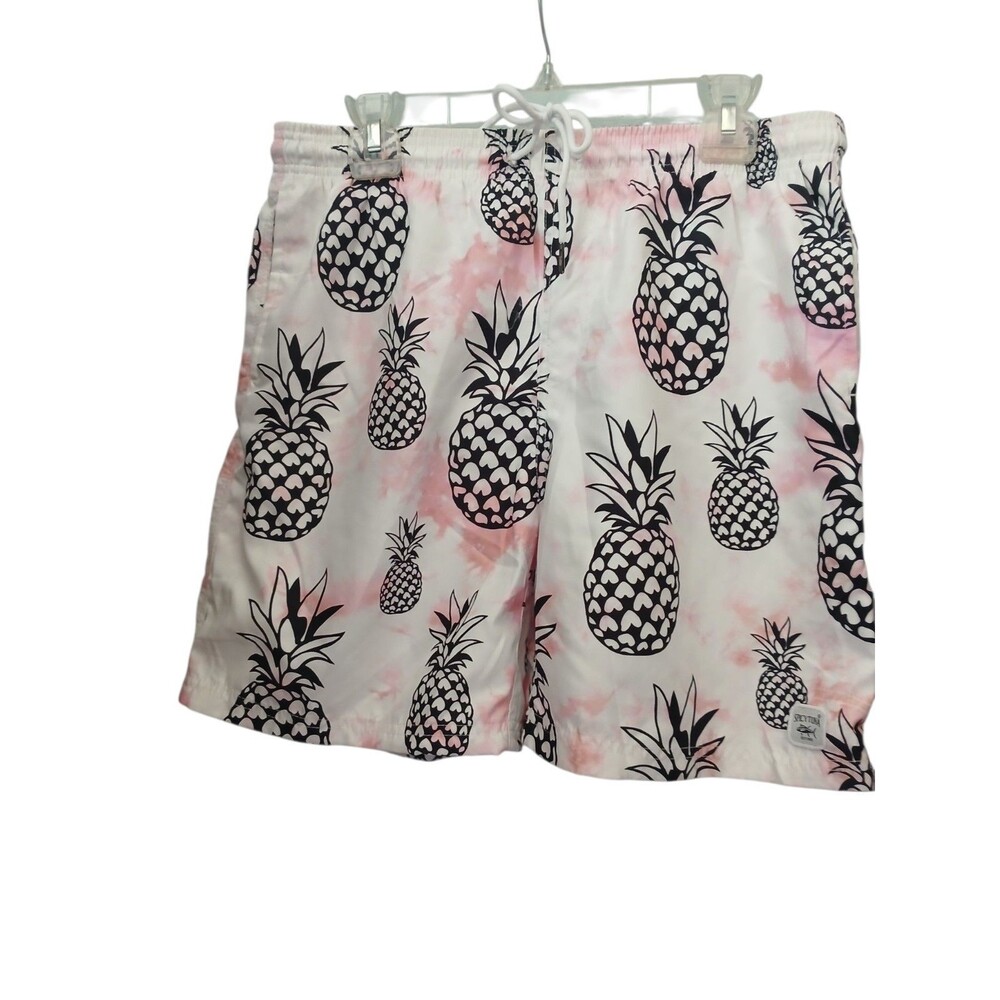 Spicy Tuna Swim Trunks Men XL Pineapple Print White Pink Beach Shorts